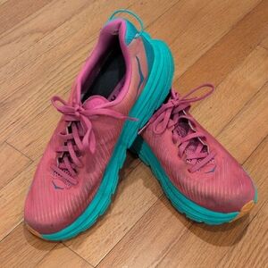 Hoka One One Pink and Teal Athletic Shoes
